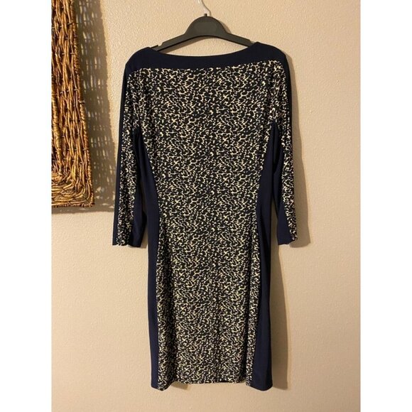 Ralph Lauren Dress Navy Blue Brown 2 XS Washable Stretch Sheath Career Church - Picture 5 of 9